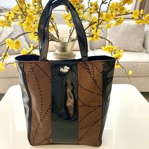 Brown & Black Tote Bag Cute Silver Bee Emblem and Dotted Suede Design! NEW/NWOT!